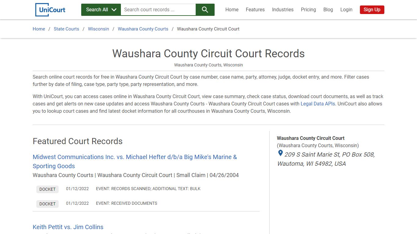 Waushara County Circuit Court Records | Waushara | UniCourt